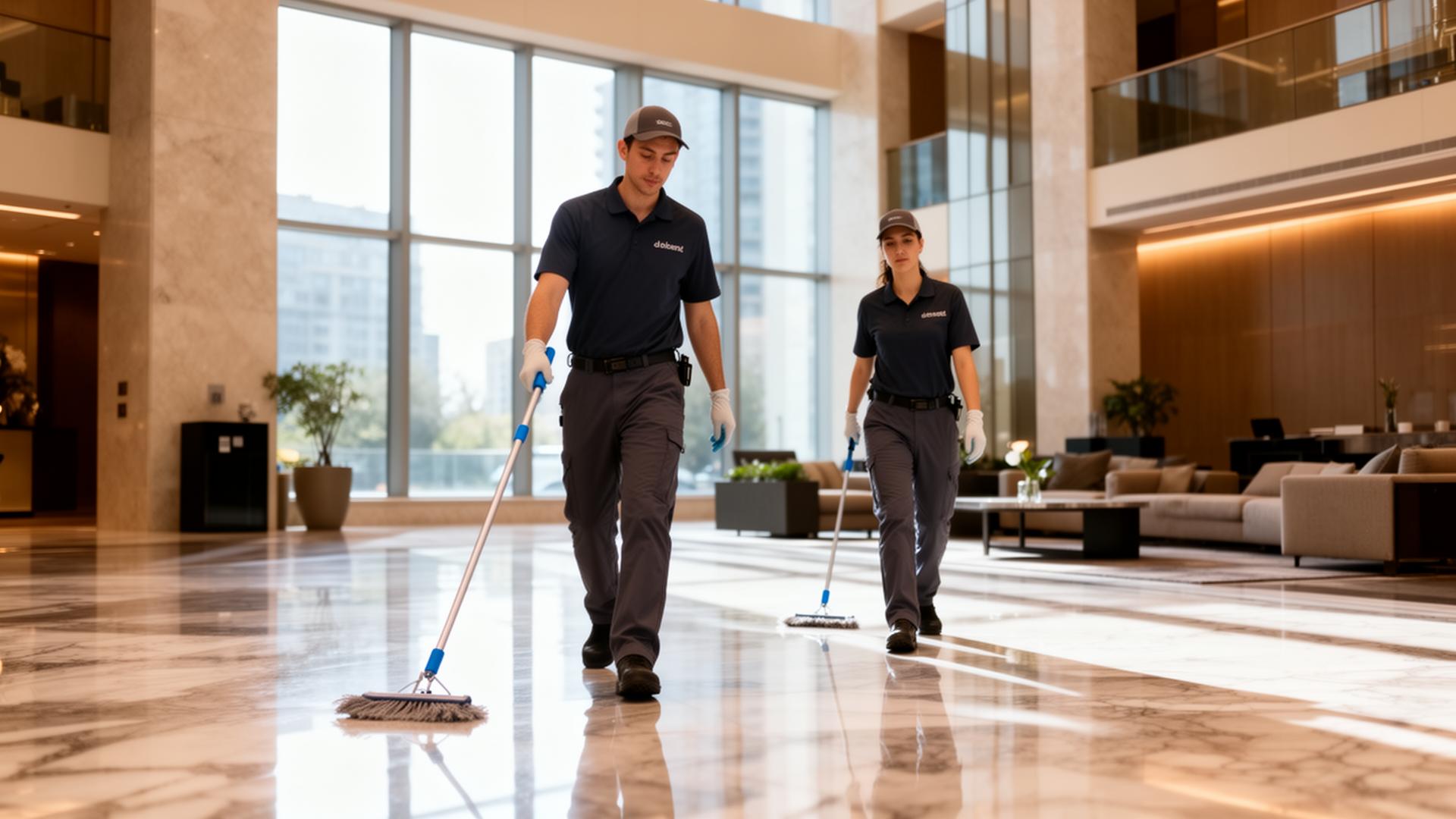 LEMAC team at work in a building lobby